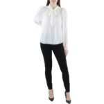 Tommy Hilfiger Womens Ivory Clip Dot Tie-Neck Shirt Blouse Top L BHFO 0138