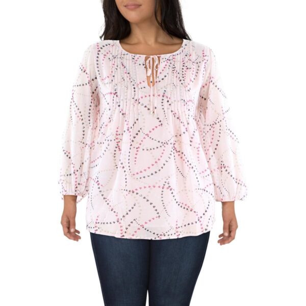 Tommy Hilfiger Womens Pink Pintuck Heart Print Blouse Shirt Plus 2X BHFO 0849