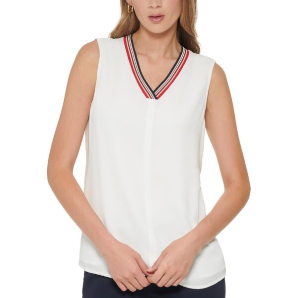 Tommy Hilfiger Womens V Neck Sleeveless Tank Shell Shirt BHFO 1969