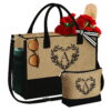 TOPEAST Initial Jute Tote Bag for Women, Monogram Beach Tote Bag Travel Essential Gift for Women Girls