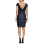 Vince Camuto Womens Navy Sequined Draped Neck Party Sheath Dress 6 BHFO 9739