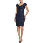 Vince Camuto Womens Navy Sequined Draped Neck Party Sheath Dress 6 BHFO 9739