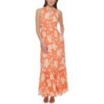 Vince Camuto Womens Orange Floral Long Summer Maxi Dress 14 BHFO 3369