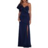 Xscape Womens Blue Ruffled Long Formal Evening Dress Gown 4 BHFO 4680