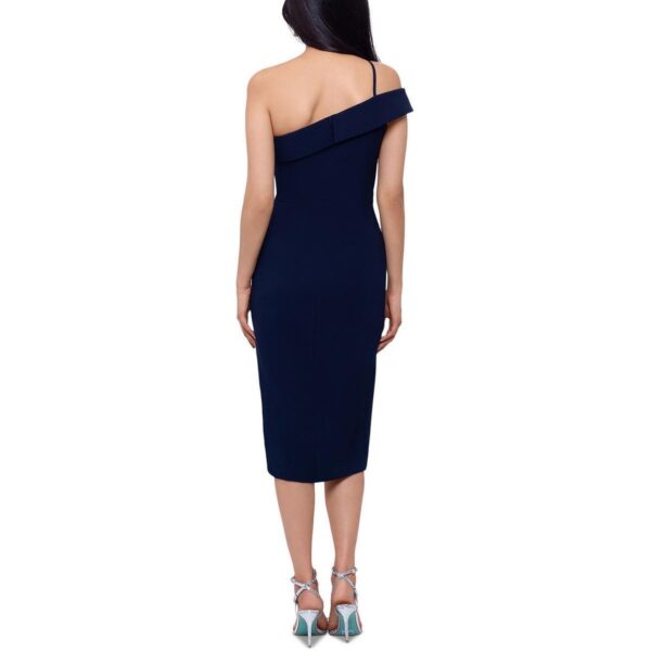 Xscape Womens Navy Knit One Shoulder Wedding Midi Dress 4 BHFO 0736