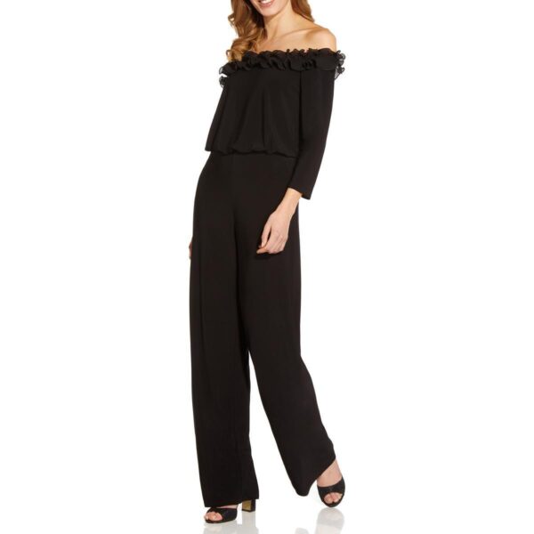 Adrianna Papell Womens Black Ruffled Off The Shoulder Jumpsuit 2 BHFO 1734