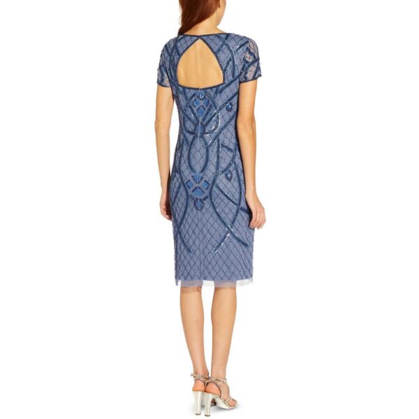 Adrianna Papell Womens Blue Beaded Knee-Length Cocktail Sheath Dress 4 BHFO 1075