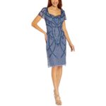 Adrianna Papell Womens Blue Beaded Knee-Length Cocktail Sheath Dress 4 BHFO 1075