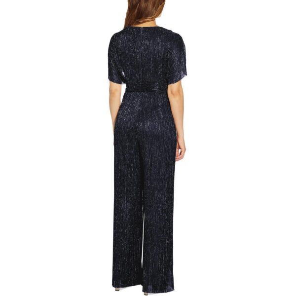 Adrianna Papell Womens Navy Mesh Metallic Surplice Jumpsuit 2 BHFO 3172