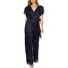 Adrianna Papell Womens Navy Mesh Metallic Surplice Jumpsuit 2 BHFO 3172