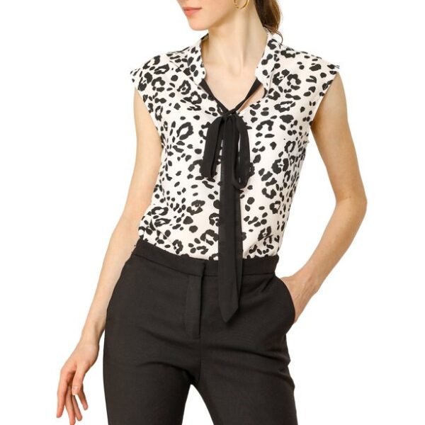 Allegra K Women's Leopard Print Top Sleeveless Contrast Color Shirts