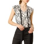 Allegra K Women's Leopard Print Top Sleeveless Contrast Color Shirts