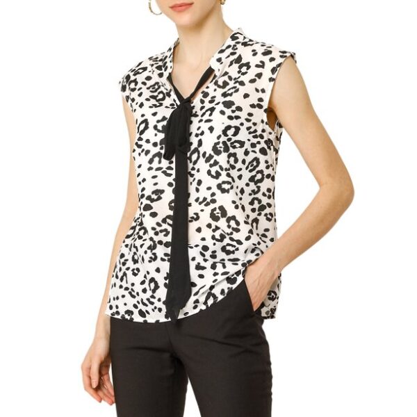 Allegra K Women's Leopard Print Top Sleeveless Contrast Color Shirts