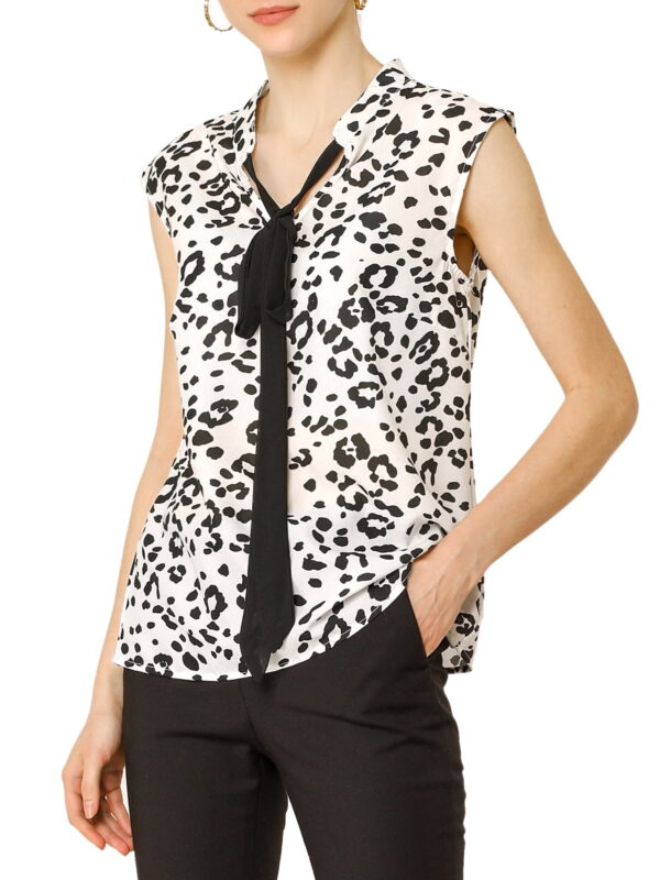 Allegra K Women's Leopard Print Top Sleeveless Contrast Color Shirts