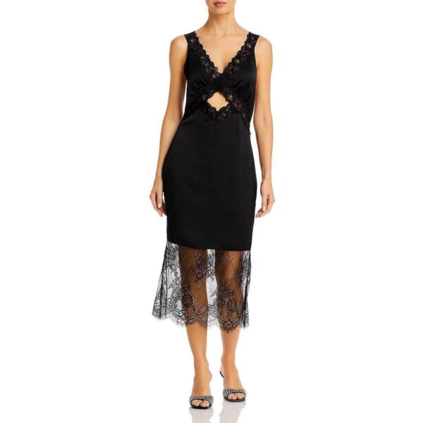 Aqua Womens Black Lace Midi Evening Slip Dress L BHFO 7824