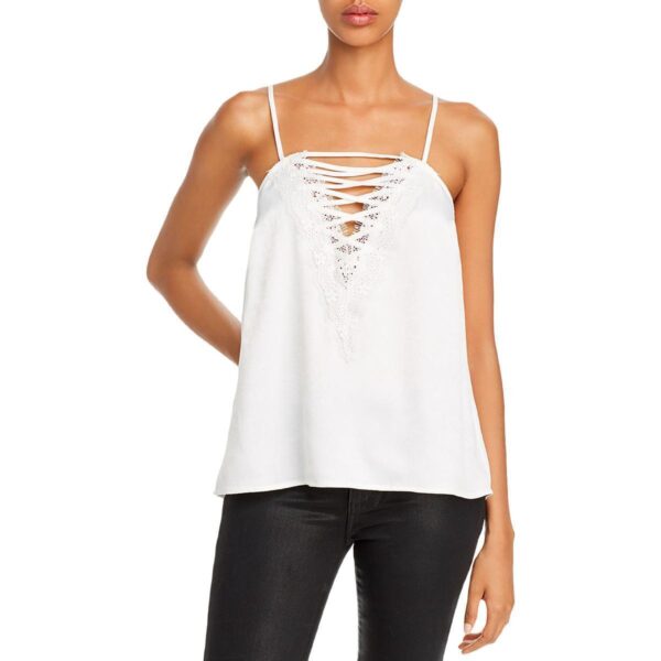 Aqua Womens Ivory Criss Cross Lace Cami Blouse Top M BHFO 5176