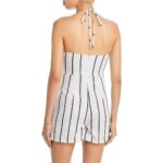 Aqua Womens White Halter Top Striped Summer Romper Athletic L BHFO 7002