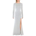 B. Darlin Womens White Sequined Prom Evening Dress Gown Juniors 3/4 BHFO 9817