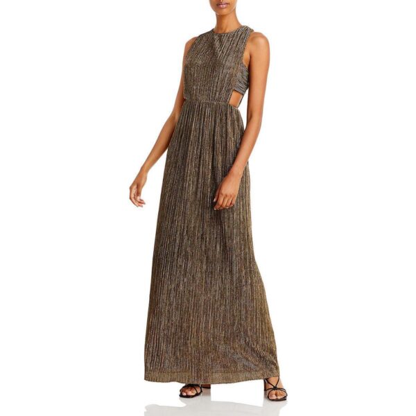 BCBGMAXAZRIA Womens Gold Metallic Cut Out Long Evening Dress Gown L BHFO 7936