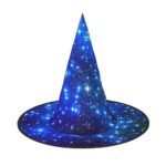 Blue Shining Stars Print Halloween Cone Witch Hat Cosplay for Wizards Masquerade Halloween Party Accessories.