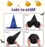 Blue Shining Stars Print Halloween Cone Witch Hat Cosplay for Wizards Masquerade Halloween Party Accessories.