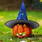 Blue Shining Stars Print Halloween Cone Witch Hat Cosplay for Wizards Masquerade Halloween Party Accessories.