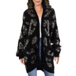 Bobeau Womens Black Knit Animal Print Cardigan Sweater Top L BHFO 7604