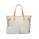 BUTIED Women's Checkered Tote Shoulder Bag With Inner Pouch - Pu Vegan Leather&Nbsp;Shoulder Satchel Fashion Bags -Cream