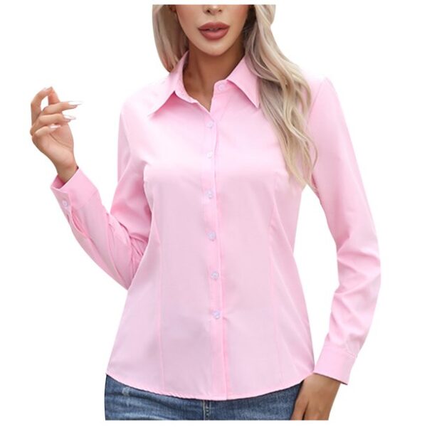 BXJX Womens Shirts Casual Long Sleeve Tops Lapel Solid Workwear Button Down Shirts for Women Pink Size 3XL