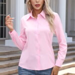 BXJX Womens Shirts Casual Long Sleeve Tops Lapel Solid Workwear Button Down Shirts for Women Pink Size 3XL