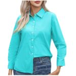 BXJX Womens Shirts Casual Long Sleeve Tops Lapel Solid Workwear Button Down Shirts for Women Pink Size 3XL