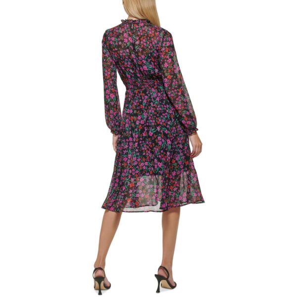 Calvin Klein Womens Black Chiffon Floral Print Midi Dress 4 BHFO 2926