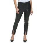 Calvin Klein Womens Black Faux Leather Mid-Rise Ankle Pants XL BHFO 8394