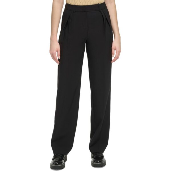 Calvin Klein Womens Black High Rise Pleated Wide Leg Pants Trousers 4 BHFO 0296