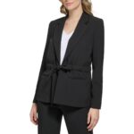 Calvin Klein Womens Black Woven Long Sleeves Suit Jacket Blazer 4 BHFO 1473