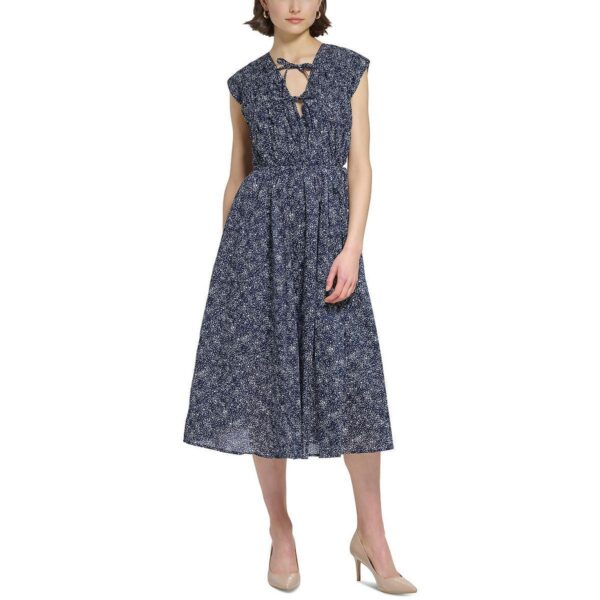 Calvin Klein Womens Navy Printed Sleeveless A-Line Midi Dress 4 BHFO 9444