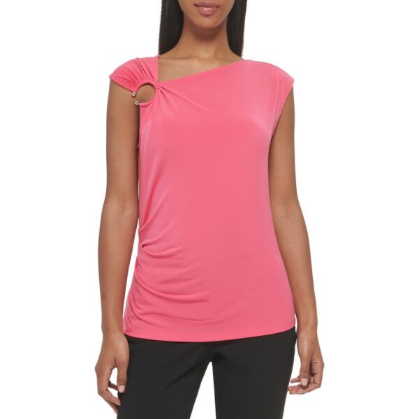 Calvin Klein Womens Pink Asymmetric Embellished Office Blouse Shirt L BHFO 5110