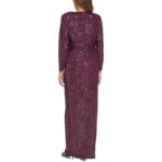 Calvin Klein Womens Purple Sequined Ruched Formal Evening Dress Gown 4 BHFO 4788