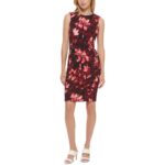 Calvin Klein Womens Red Floral Print Crepe Sheath Dress 4 BHFO 5350