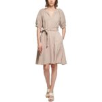 Calvin Klein Womens Tan Work Knee-Length Belted Shirtdress 12 BHFO 0871