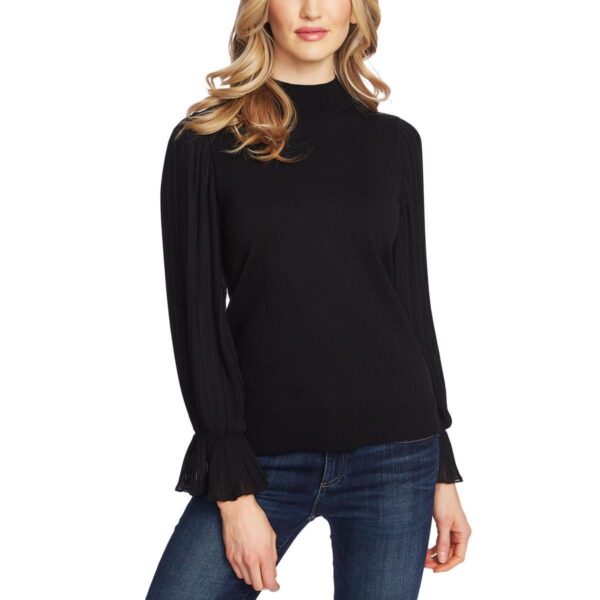 CeCe Womens Black Mock Turtleneck Pleated Sleeves Pullover Top XS BHFO 1271