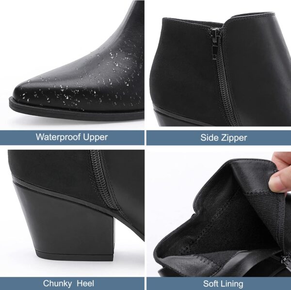 CentroPoint Women's Fashion Block Heel Ankle Boots Pointed Toe Side Zip Leather Booties