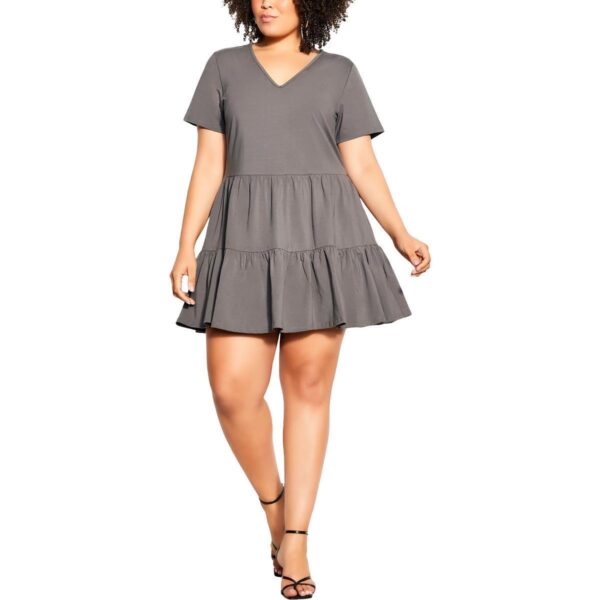 City Chic Womens Gray Knee-Length Tiered Fit & Flare Dress Plus 20 L BHFO 0347