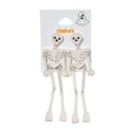 Claire's Halloween Glitter White Skeleton Dangle Earrings, 1-Pair