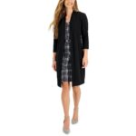 Connected Apparel Womens Black Knit Plaid Work Sweaterdress 8 BHFO 3757