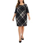 Connected Apparel Womens Gray Plaid Loose Sheath Dress Plus 20W BHFO 7178