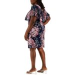 Connected Apparel Womens Navy Floral Popover Sheath Dress Plus 22W BHFO 0743