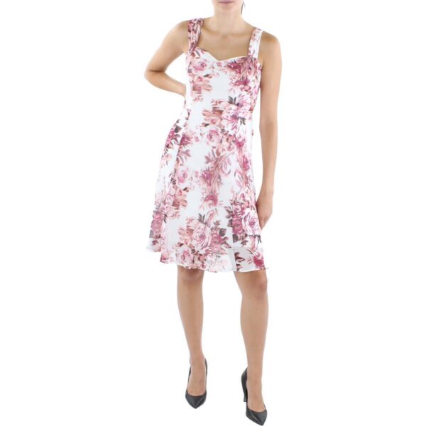 Connected Apparel Womens White Chiffon Fit & Flare Dress Petites 12P BHFO 2341