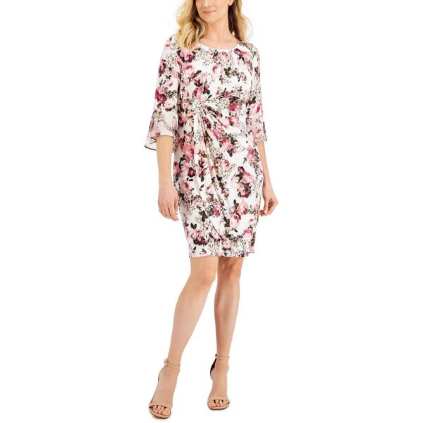 Connected Apparel Womens White Floral Print Sheath Dress Petites 10P BHFO 7552