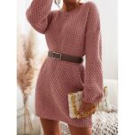 CUPSHE Women's Dress Round Neck Textured Knit Mini Sweater Dress